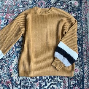 Sweater with color block fuzzy sleeves